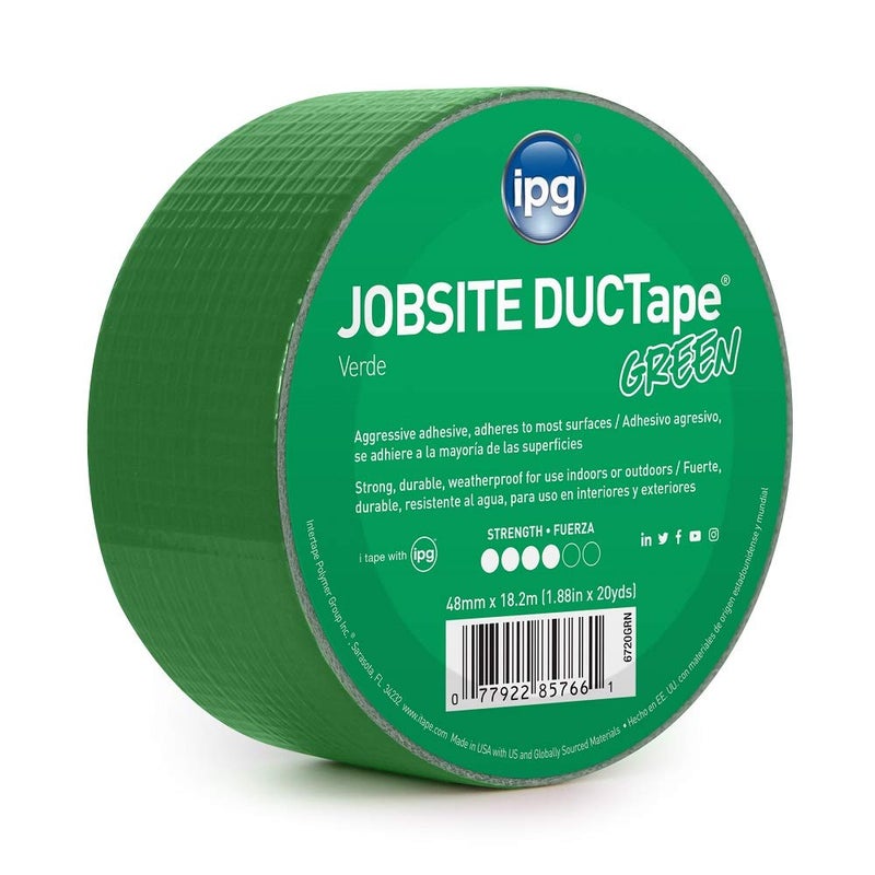 IPG 6720GRN JobSite DUCTape, Colored Duct Tape, 1.88" x 20 yd, Green (Single Roll) - Image 1